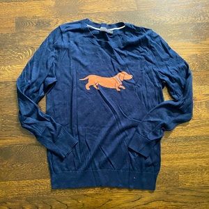 Banana Republic navy sweater with Weiner dog graphic